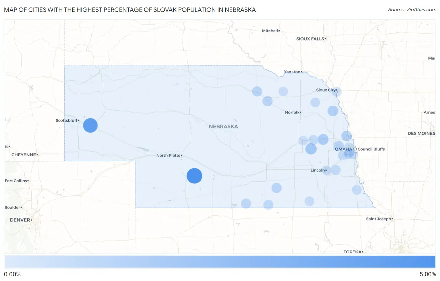 Cities with the Highest Percentage of Slovak Population in Nebraska Map