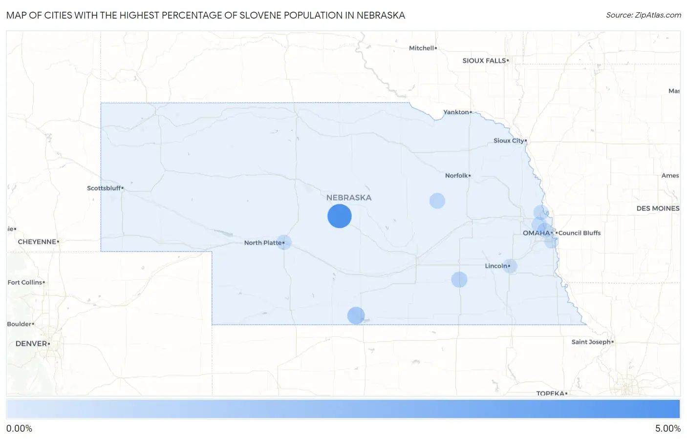 Cities with the Highest Percentage of Slovene Population in Nebraska Map