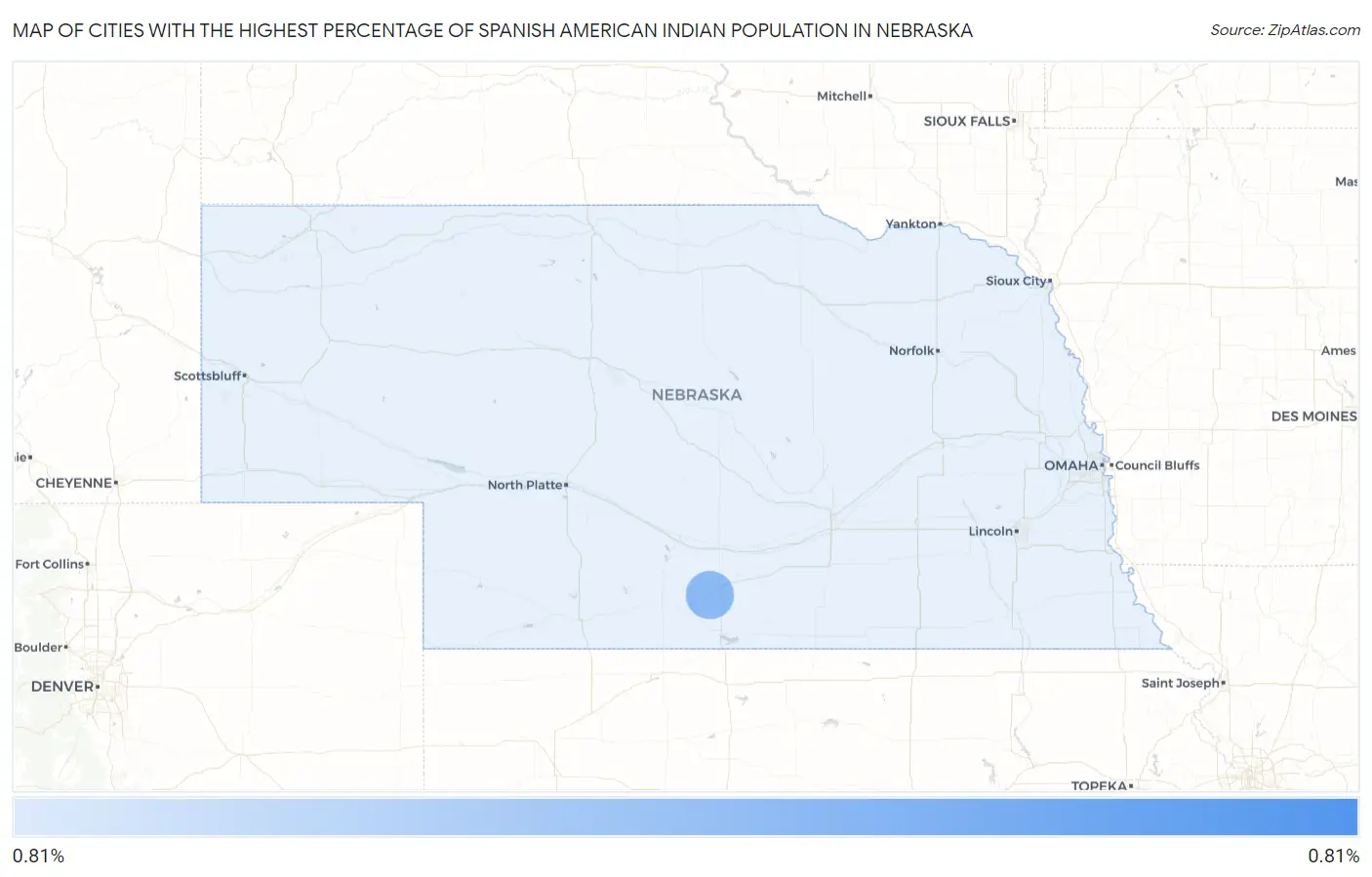 Cities with the Highest Percentage of Spanish American Indian Population in Nebraska Map