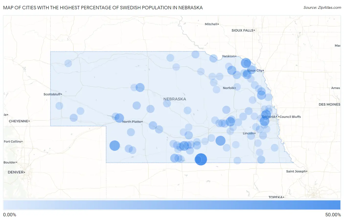Cities with the Highest Percentage of Swedish Population in Nebraska Map