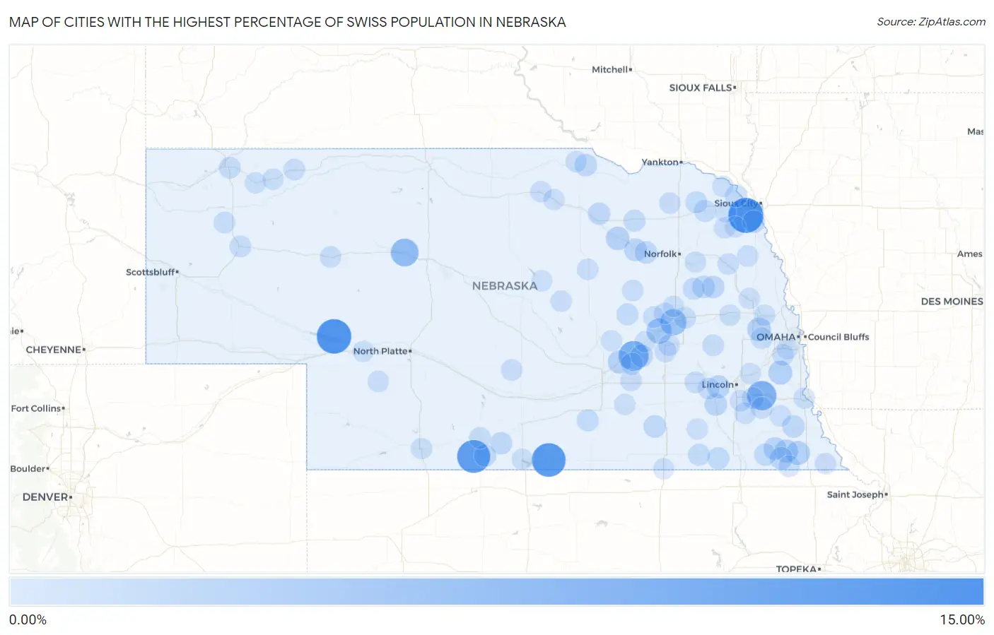Cities with the Highest Percentage of Swiss Population in Nebraska Map