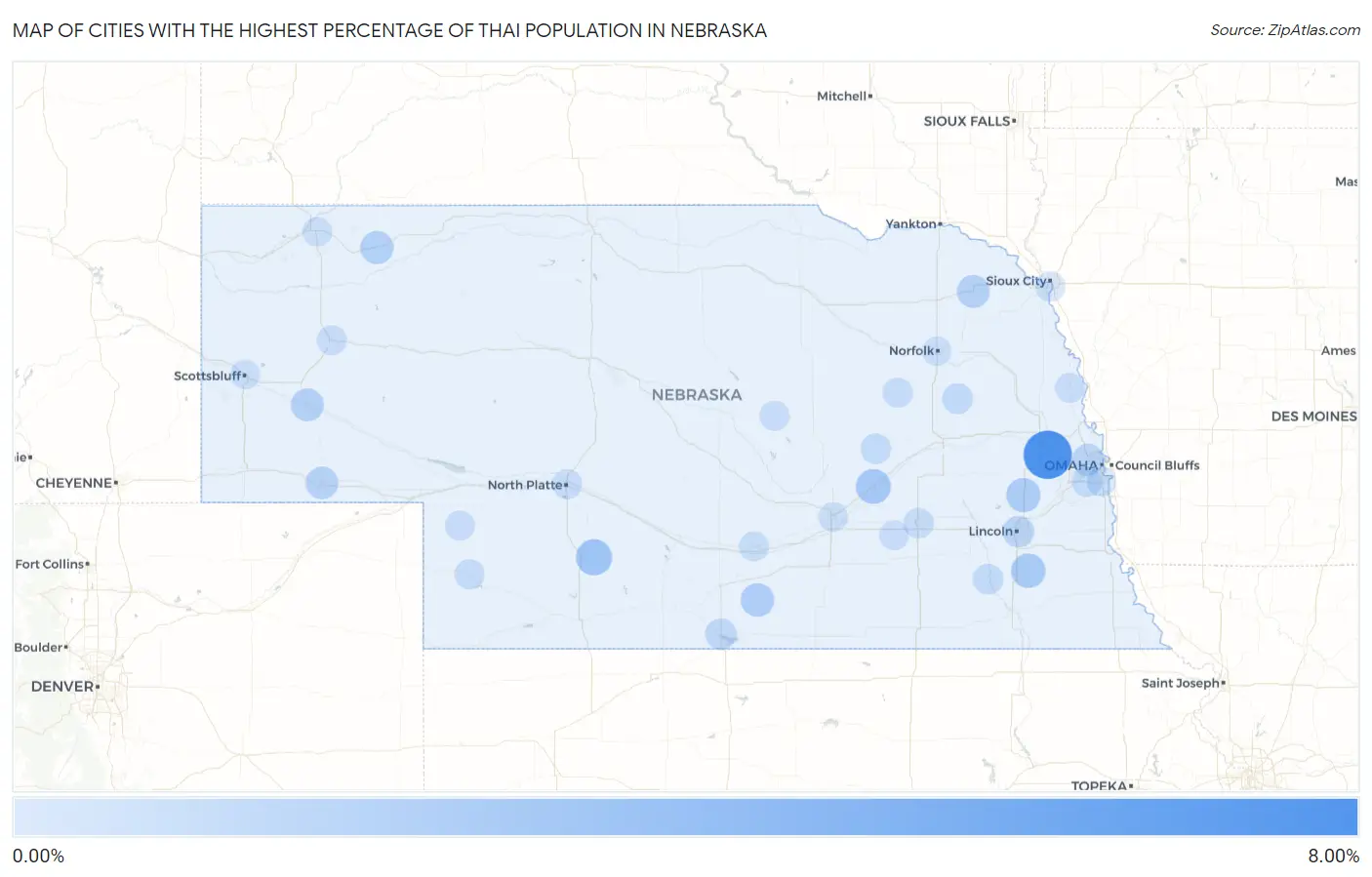 Cities with the Highest Percentage of Thai Population in Nebraska Map