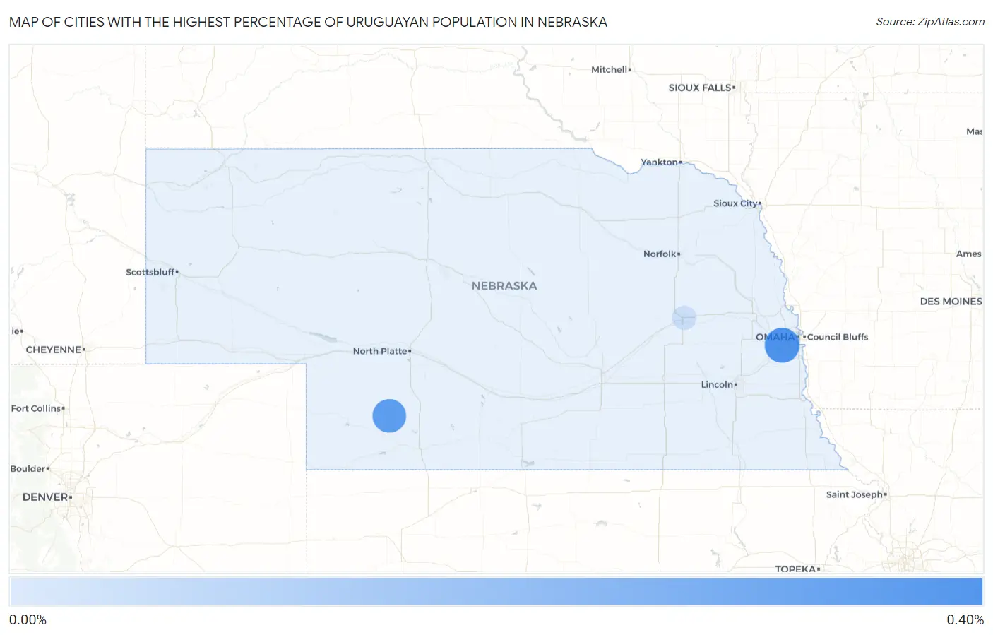 Cities with the Highest Percentage of Uruguayan Population in Nebraska Map