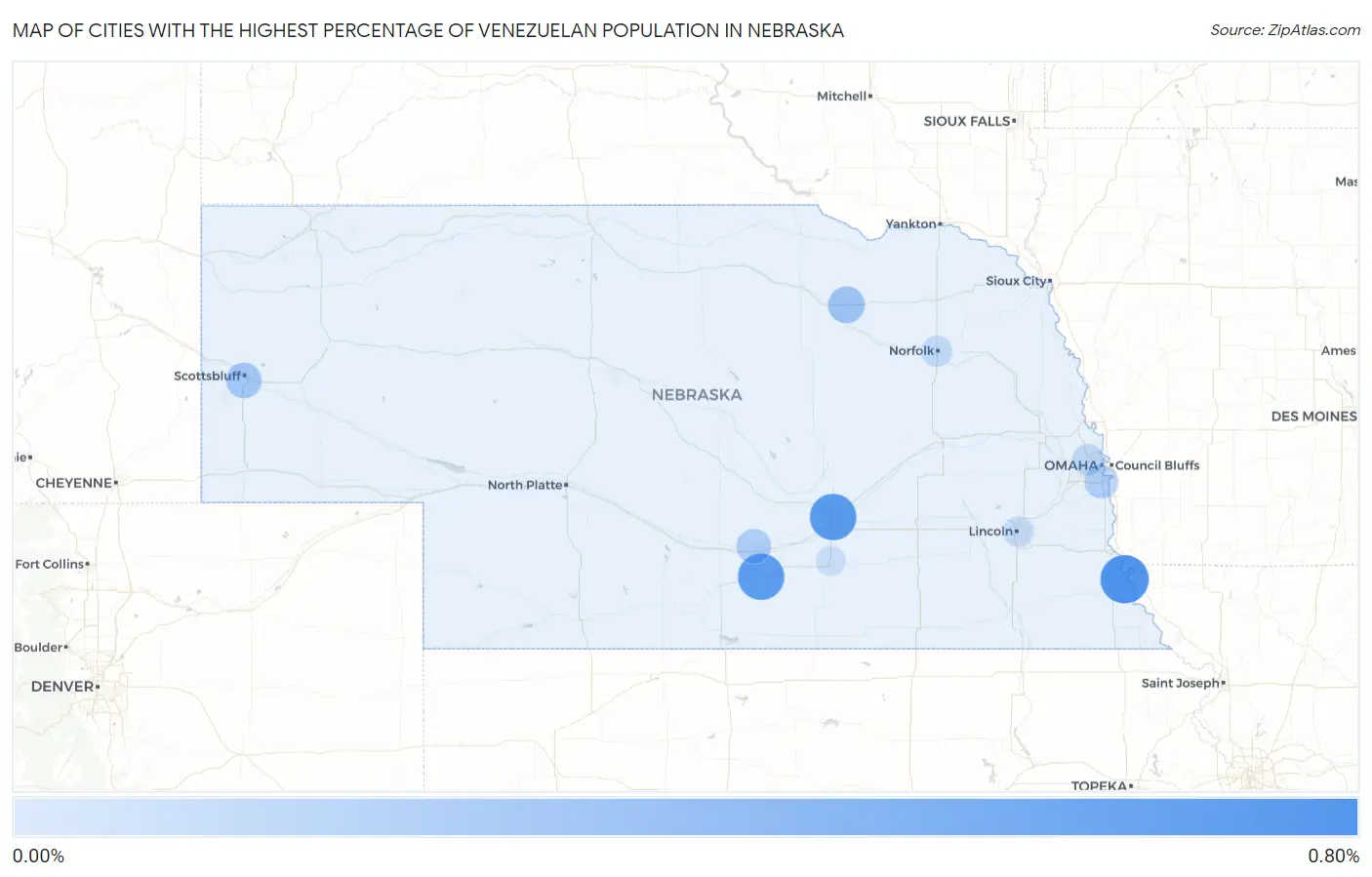 Cities with the Highest Percentage of Venezuelan Population in Nebraska Map