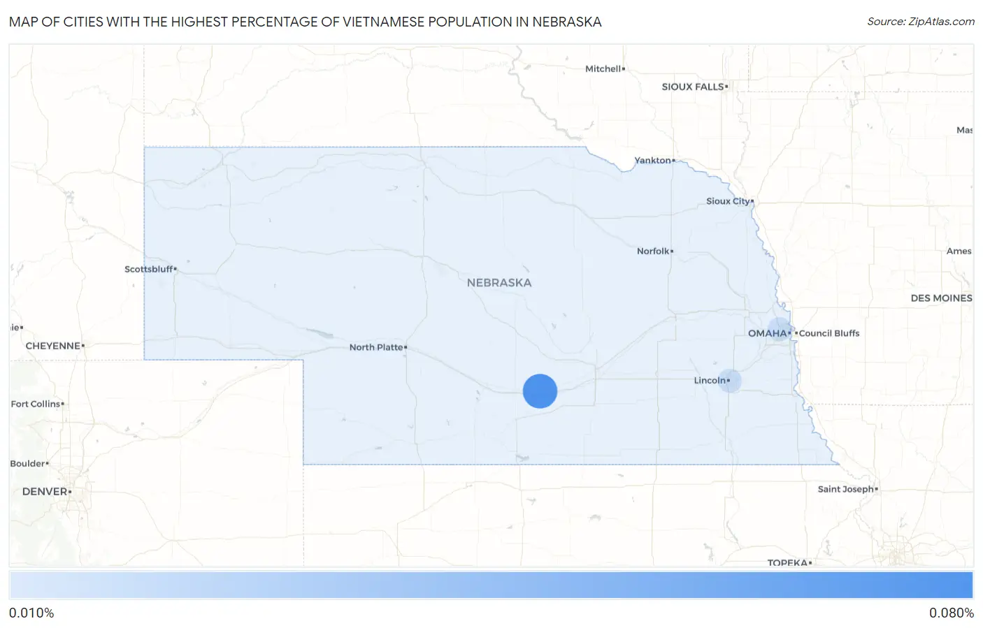 Cities with the Highest Percentage of Vietnamese Population in Nebraska Map