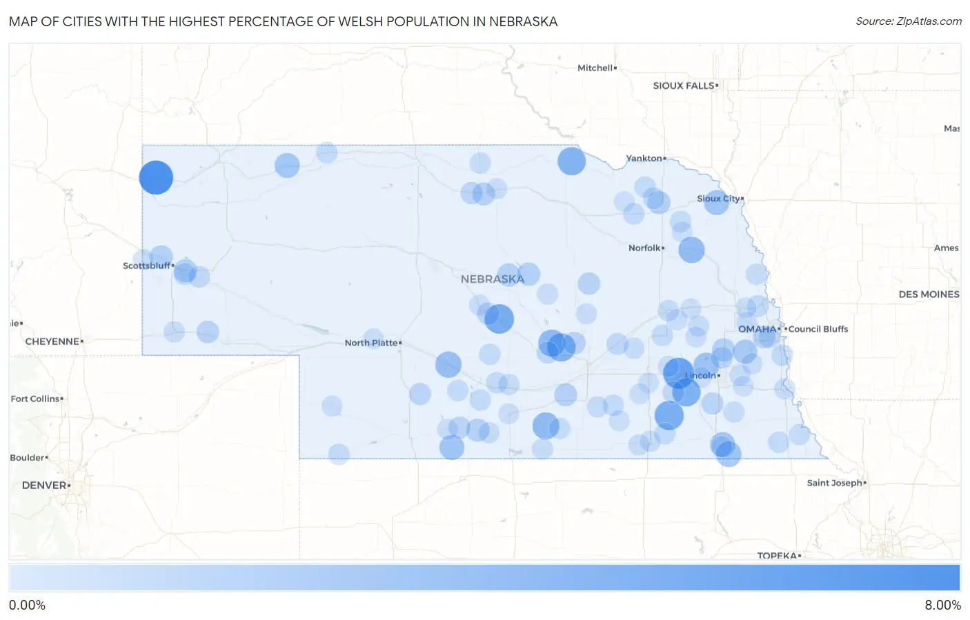 Cities with the Highest Percentage of Welsh Population in Nebraska Map