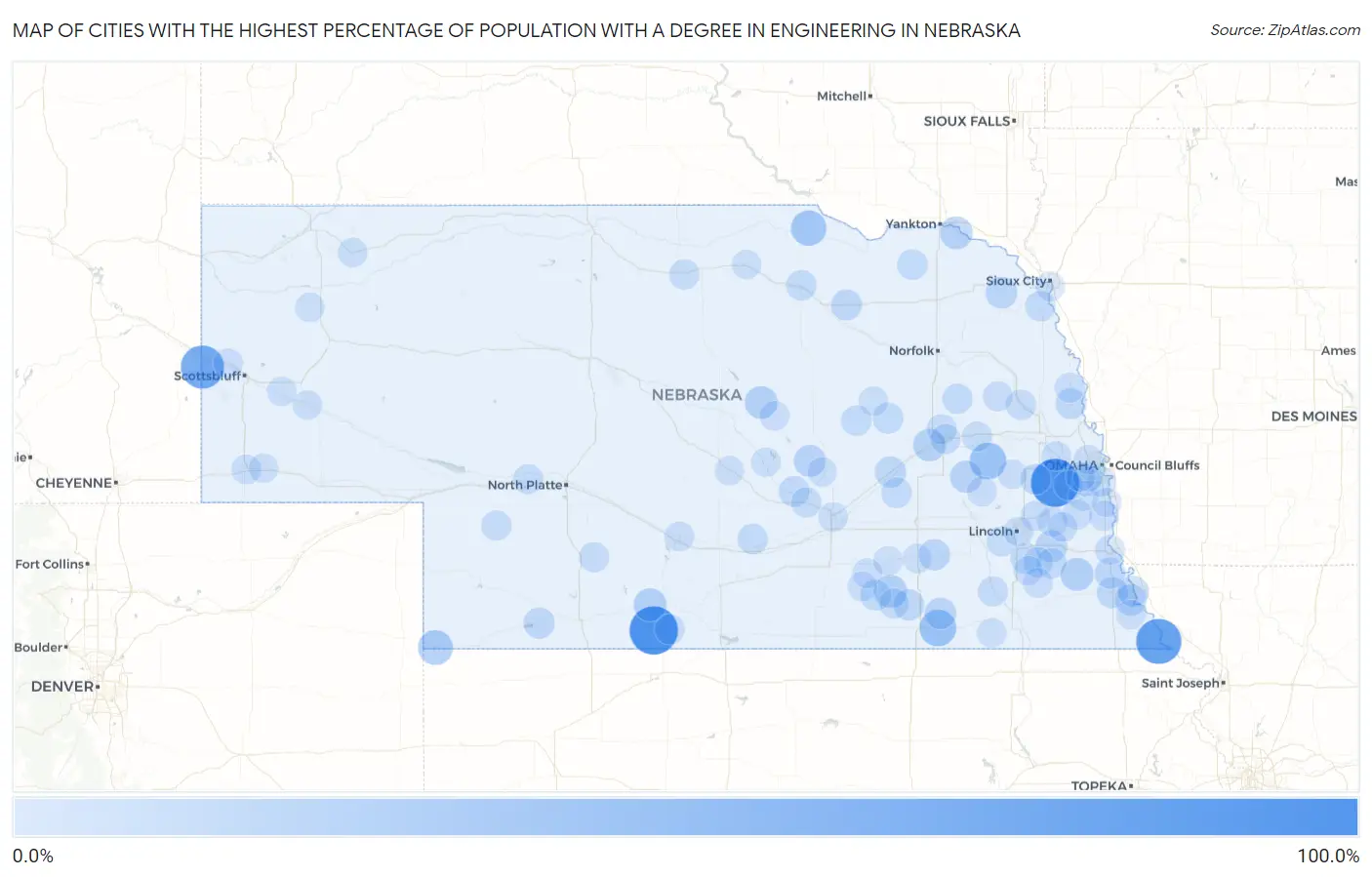Cities with the Highest Percentage of Population with a Degree in Engineering in Nebraska Map
