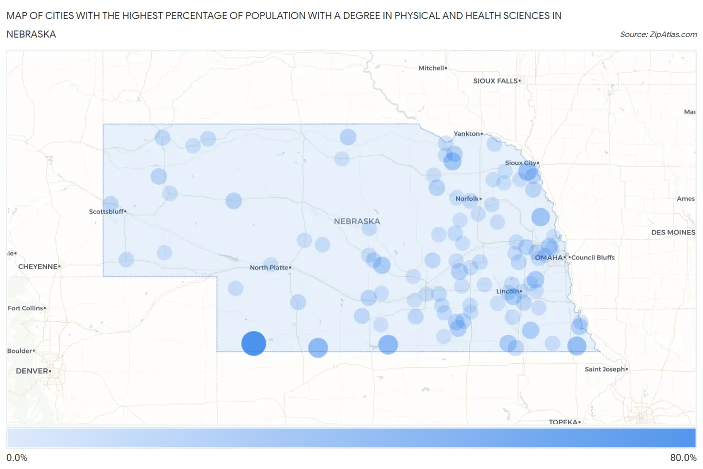 Cities with the Highest Percentage of Population with a Degree in Physical and Health Sciences in Nebraska Map