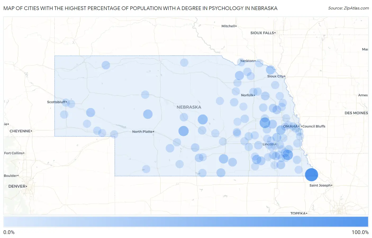 Cities with the Highest Percentage of Population with a Degree in Psychology in Nebraska Map