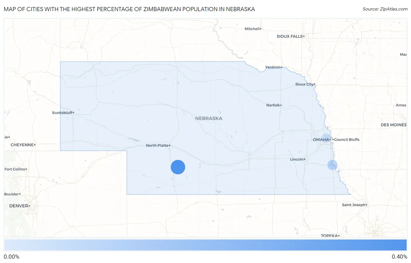 Cities with the Highest Percentage of Zimbabwean Population in Nebraska Map