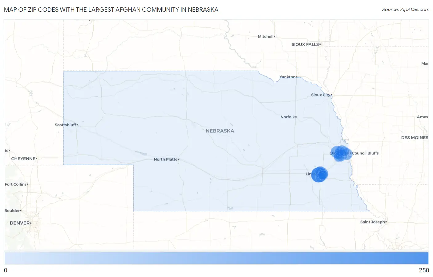 Zip Codes with the Largest Afghan Community in Nebraska Map