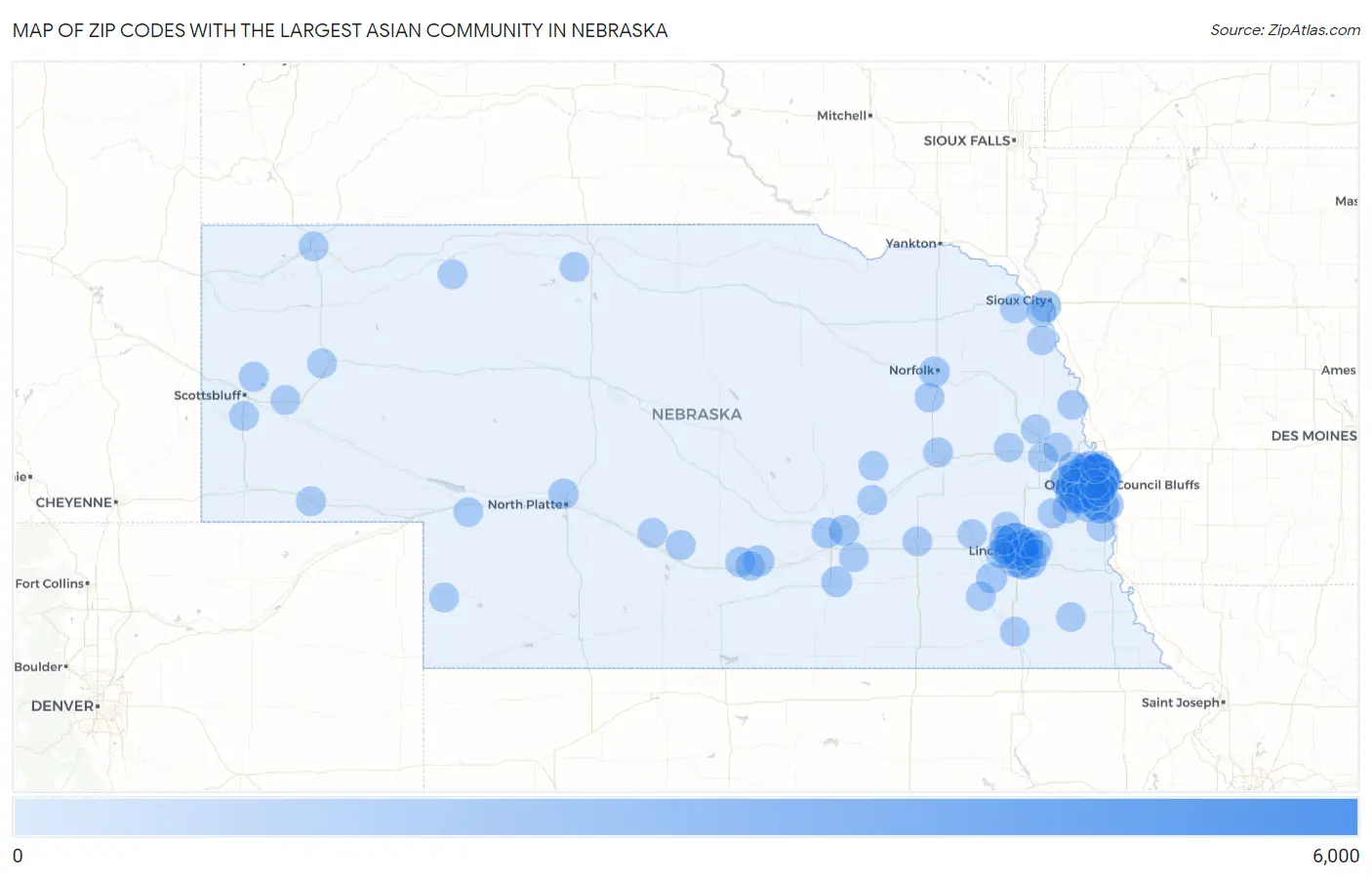 Zip Codes with the Largest Asian Community in Nebraska Map