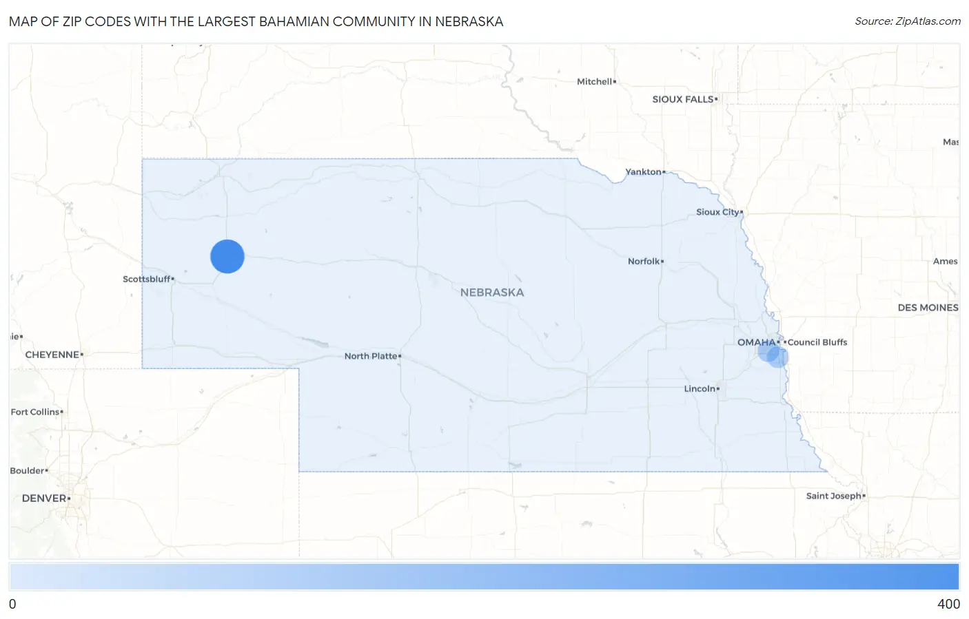 Zip Codes with the Largest Bahamian Community in Nebraska Map
