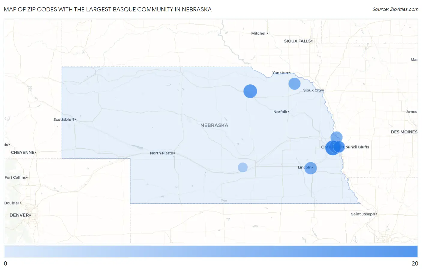Zip Codes with the Largest Basque Community in Nebraska Map