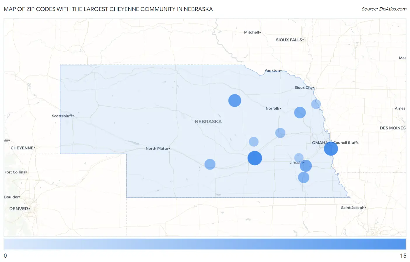 Zip Codes with the Largest Cheyenne Community in Nebraska Map