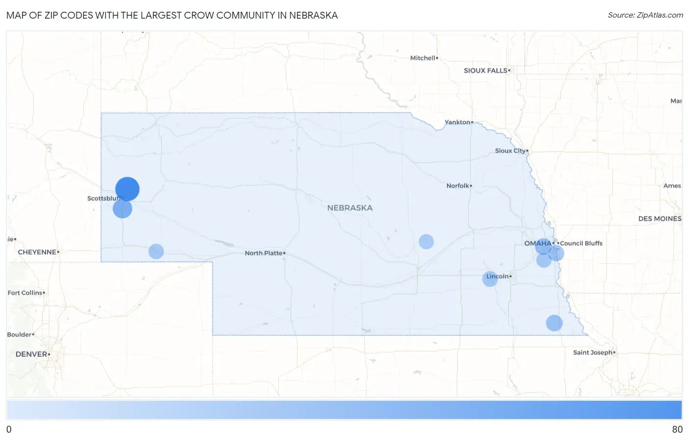 Zip Codes with the Largest Crow Community in Nebraska Map