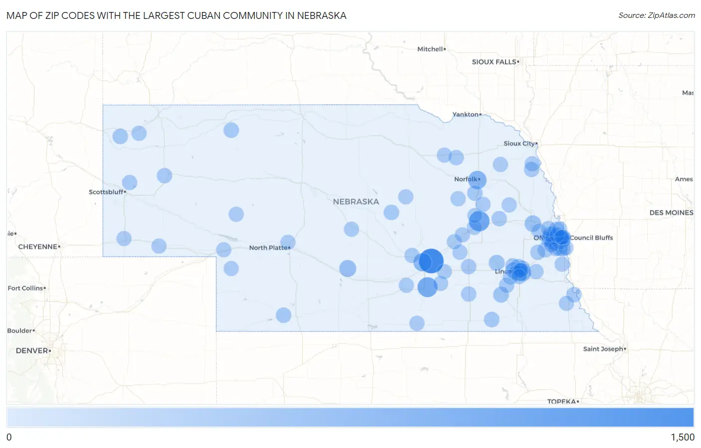 Zip Codes with the Largest Cuban Community in Nebraska Map