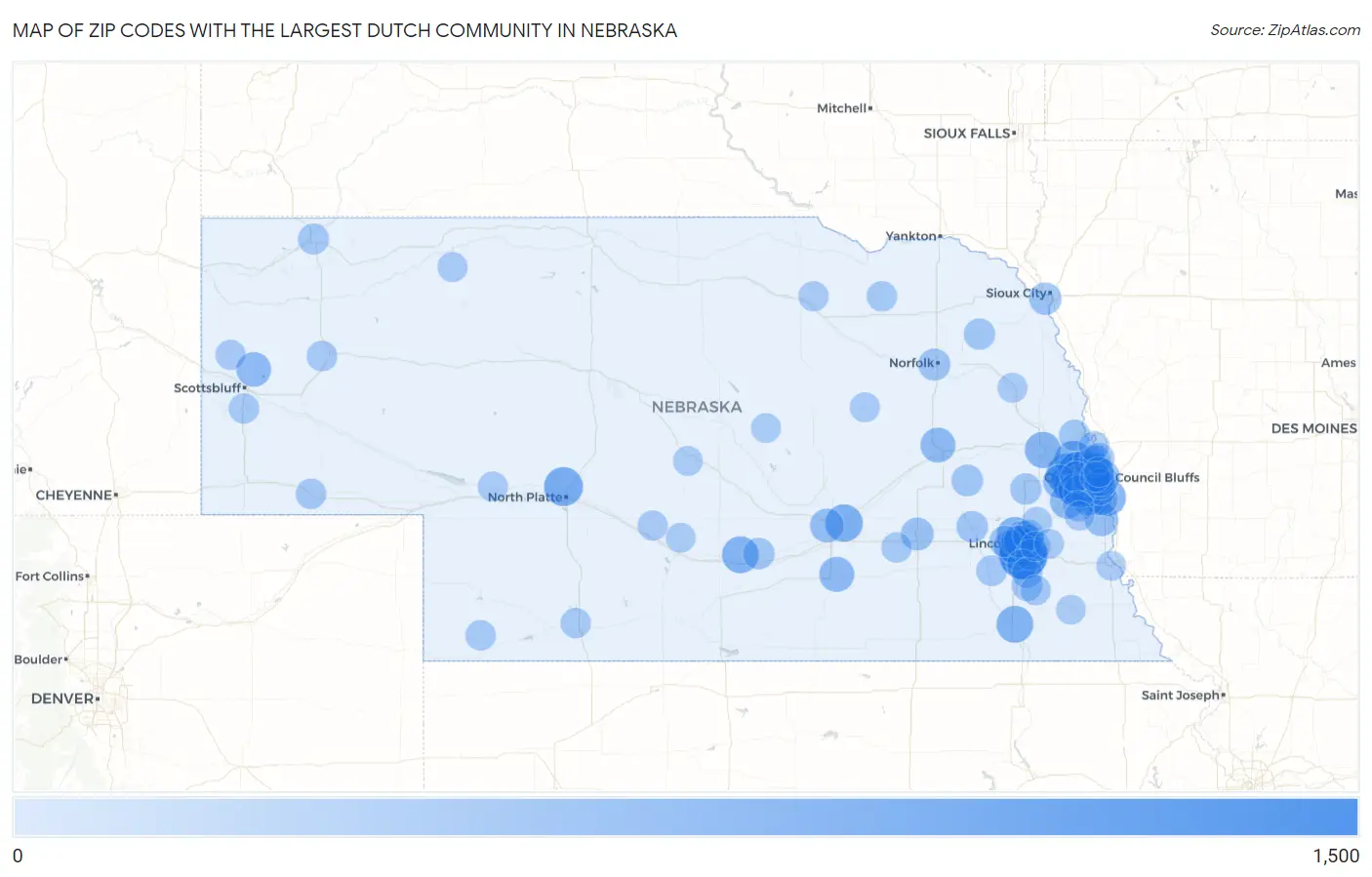 Zip Codes with the Largest Dutch Community in Nebraska Map