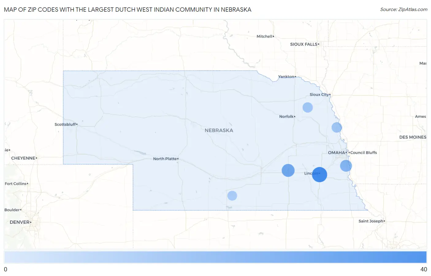 Zip Codes with the Largest Dutch West Indian Community in Nebraska Map