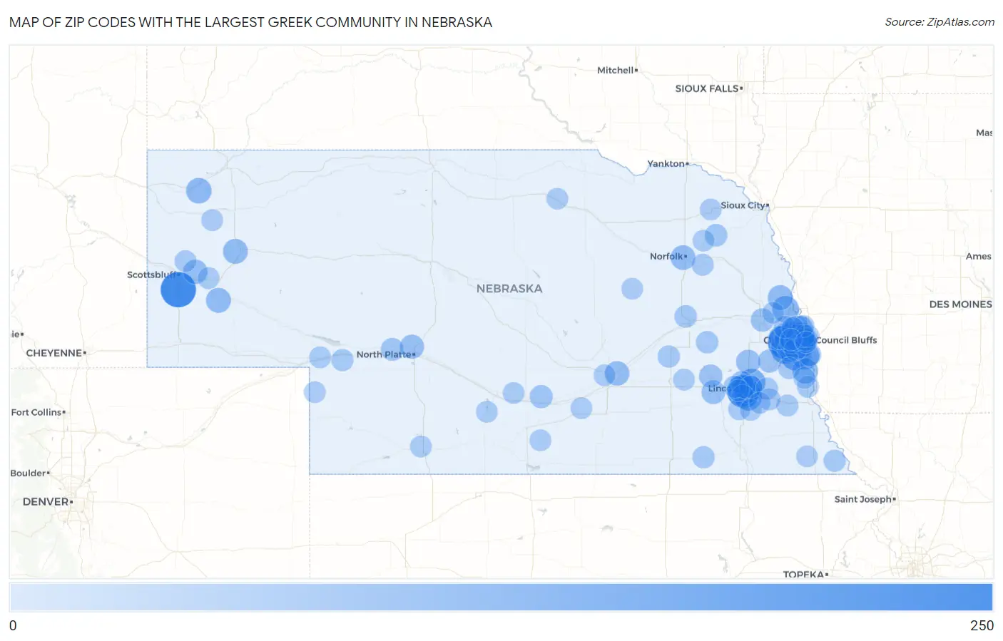 Zip Codes with the Largest Greek Community in Nebraska Map