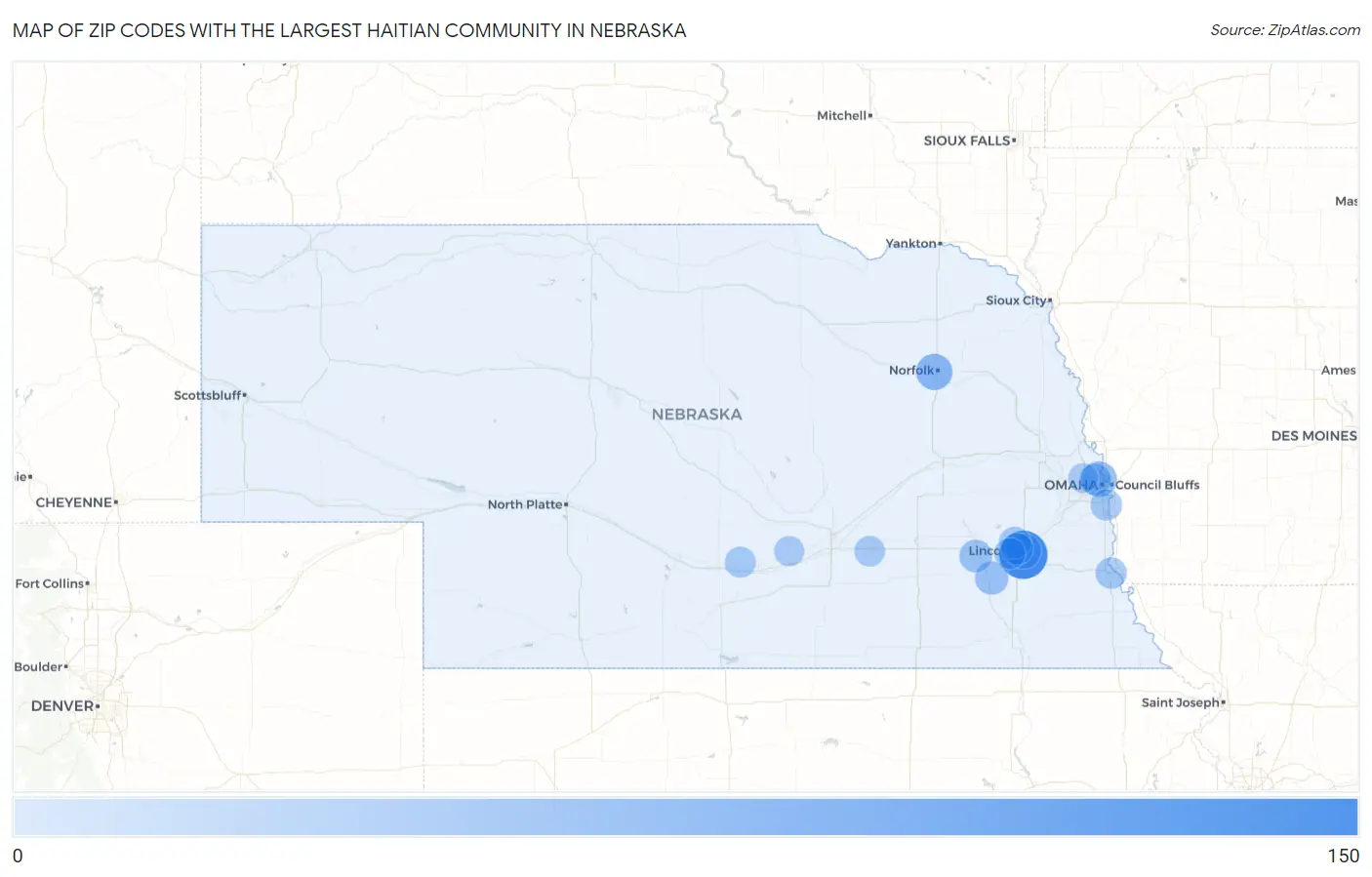 Zip Codes with the Largest Haitian Community in Nebraska Map