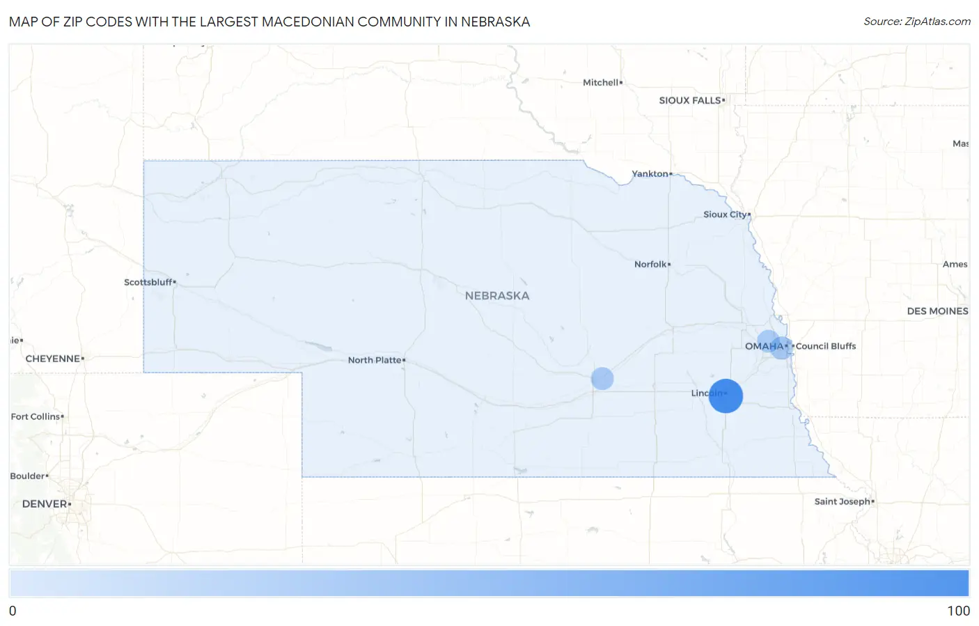 Zip Codes with the Largest Macedonian Community in Nebraska Map