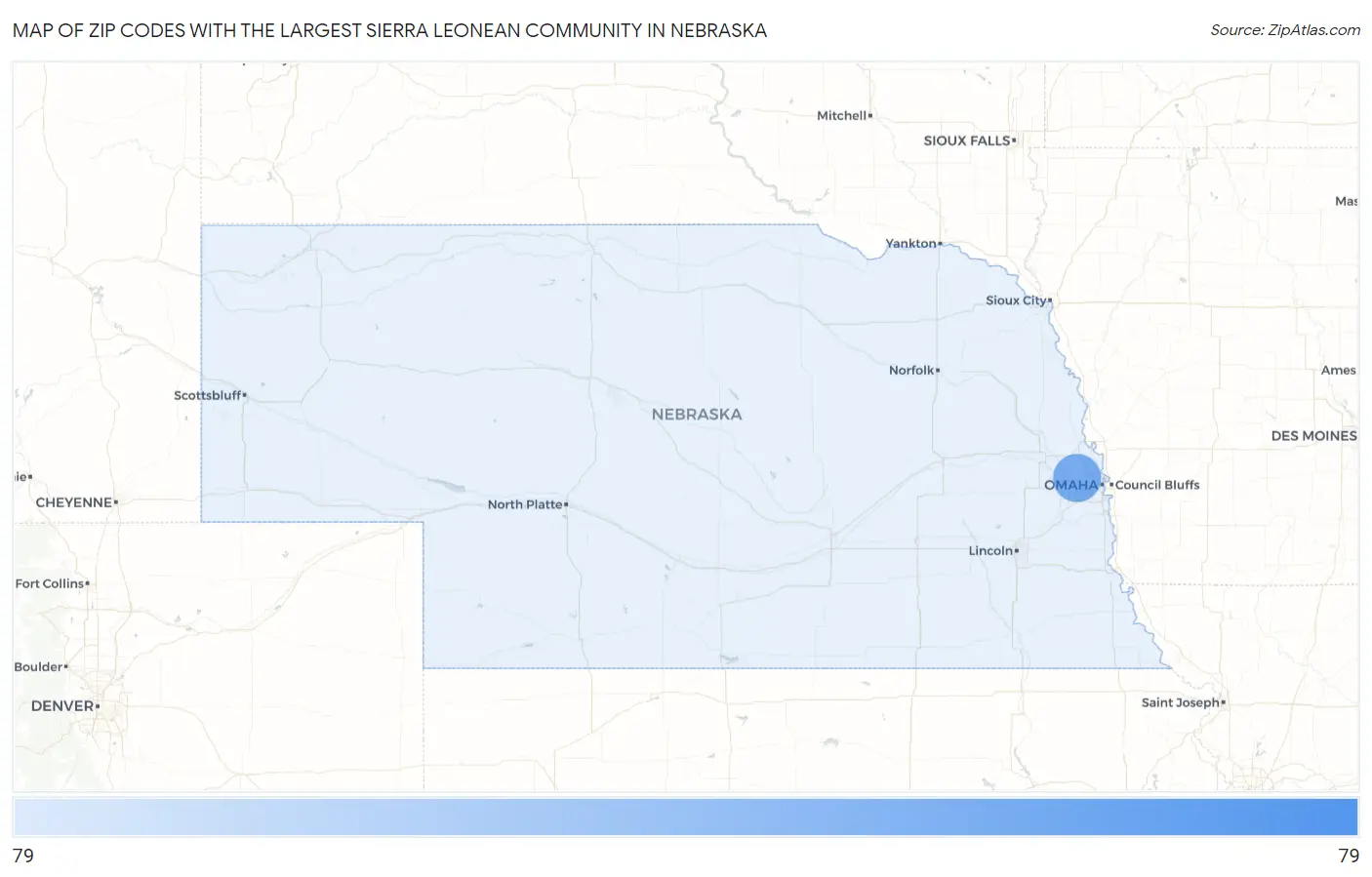 Zip Codes with the Largest Sierra Leonean Community in Nebraska Map