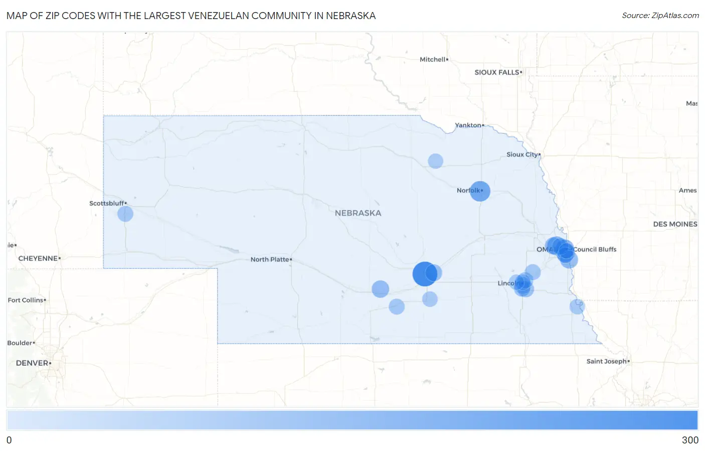 Zip Codes with the Largest Venezuelan Community in Nebraska Map