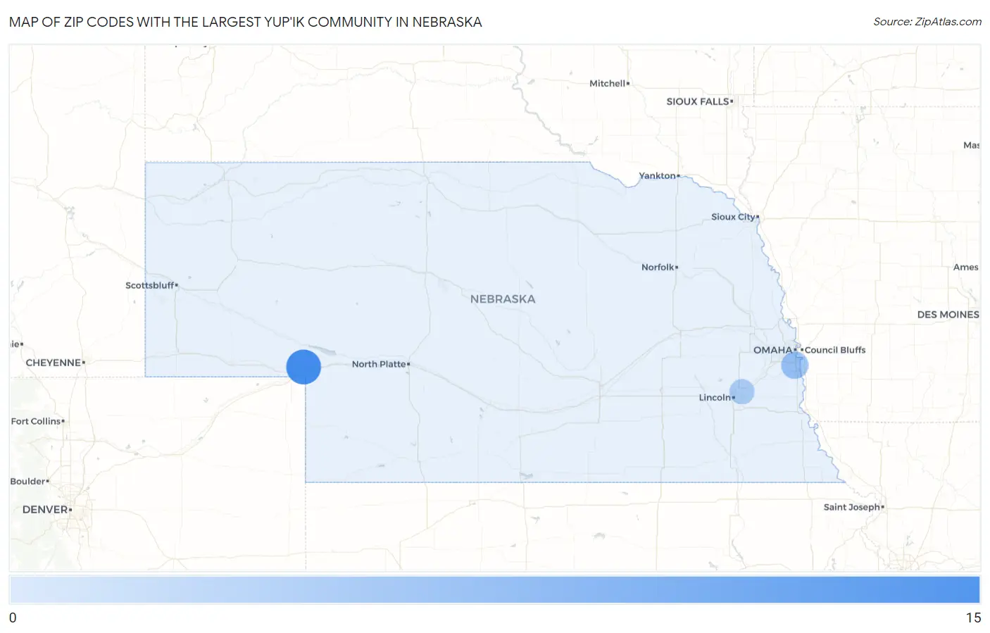 Zip Codes with the Largest Yup'ik Community in Nebraska Map