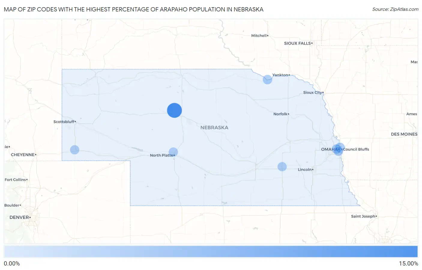 Zip Codes with the Highest Percentage of Arapaho Population in Nebraska Map