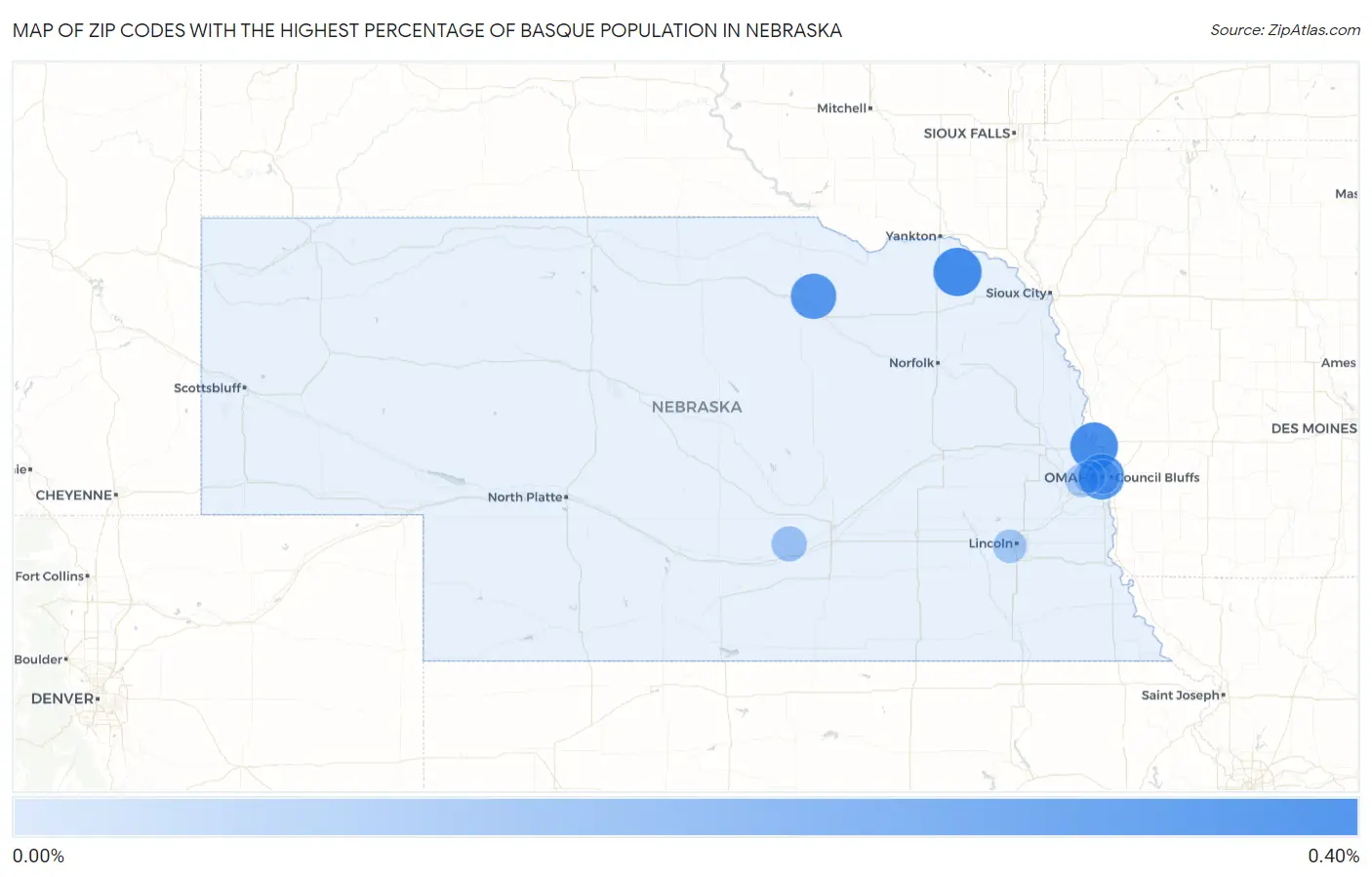 Zip Codes with the Highest Percentage of Basque Population in Nebraska Map