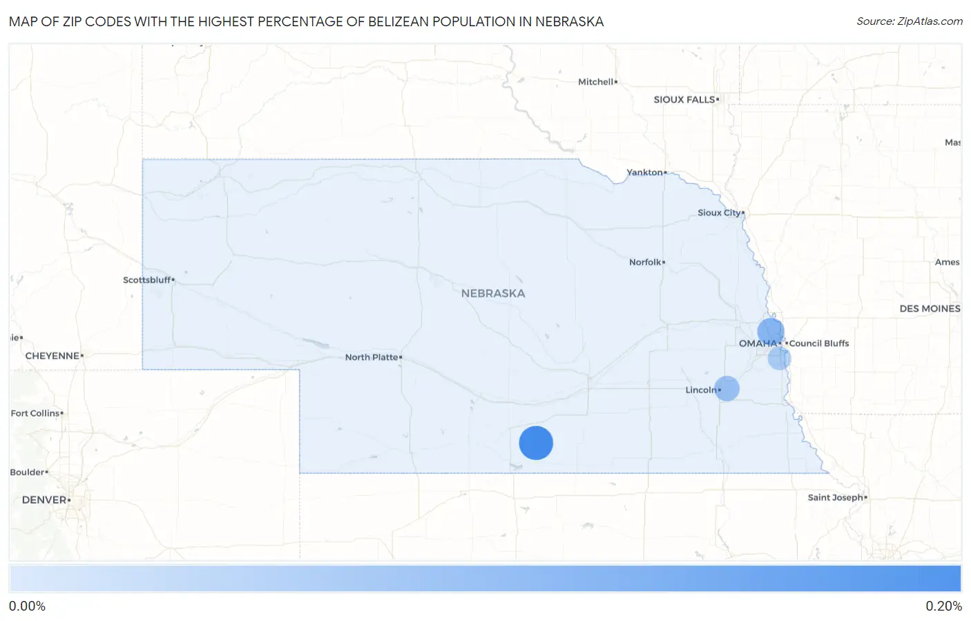 Zip Codes with the Highest Percentage of Belizean Population in Nebraska Map