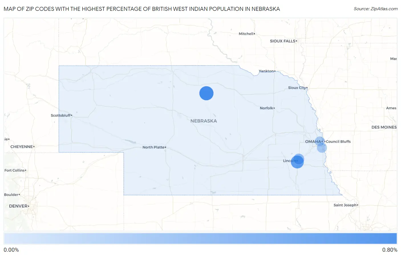 Zip Codes with the Highest Percentage of British West Indian Population in Nebraska Map