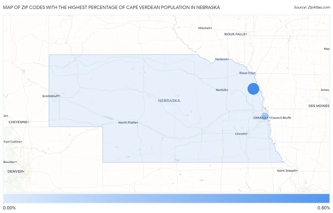Zip Codes with the Highest Percentage of Cape Verdean Population in Nebraska Map