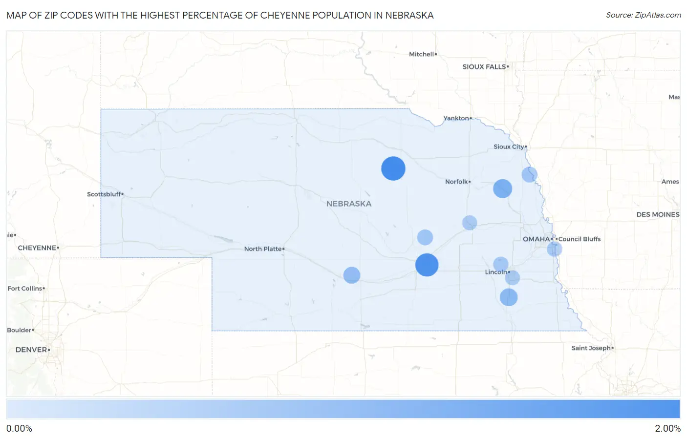 Zip Codes with the Highest Percentage of Cheyenne Population in Nebraska Map
