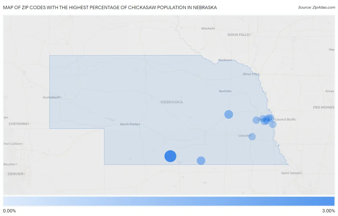 Zip Codes with the Highest Percentage of Chickasaw Population in Nebraska Map