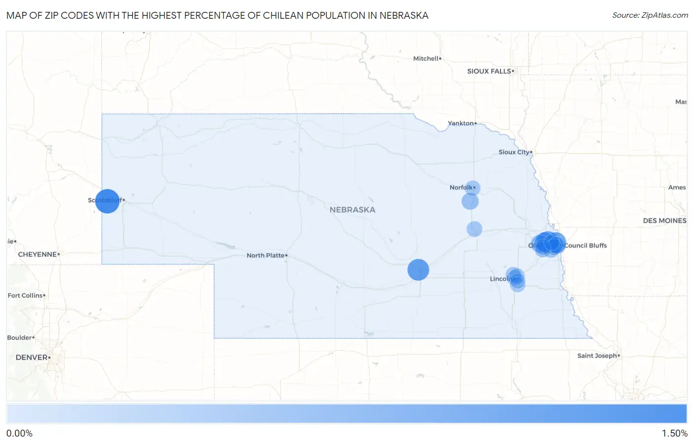Zip Codes with the Highest Percentage of Chilean Population in Nebraska Map