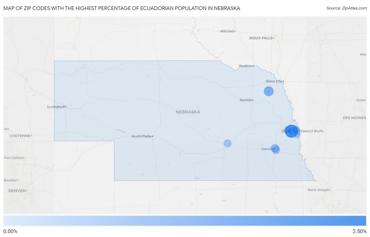 Zip Codes with the Highest Percentage of Ecuadorian Population in Nebraska Map