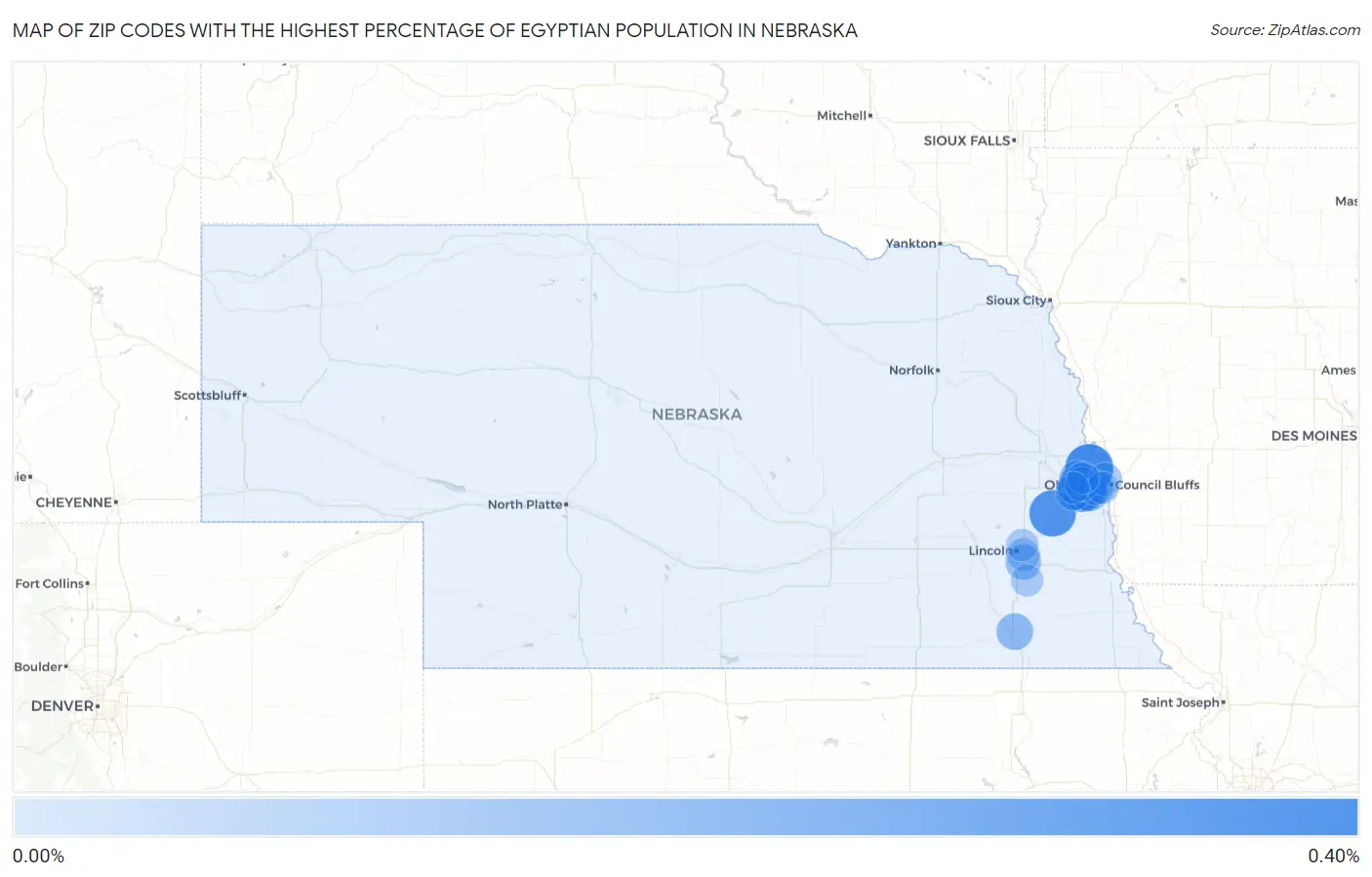 Zip Codes with the Highest Percentage of Egyptian Population in Nebraska Map