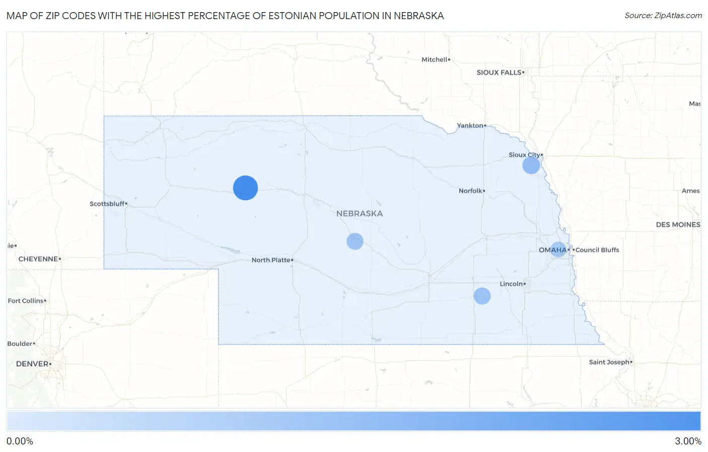 Zip Codes with the Highest Percentage of Estonian Population in Nebraska Map