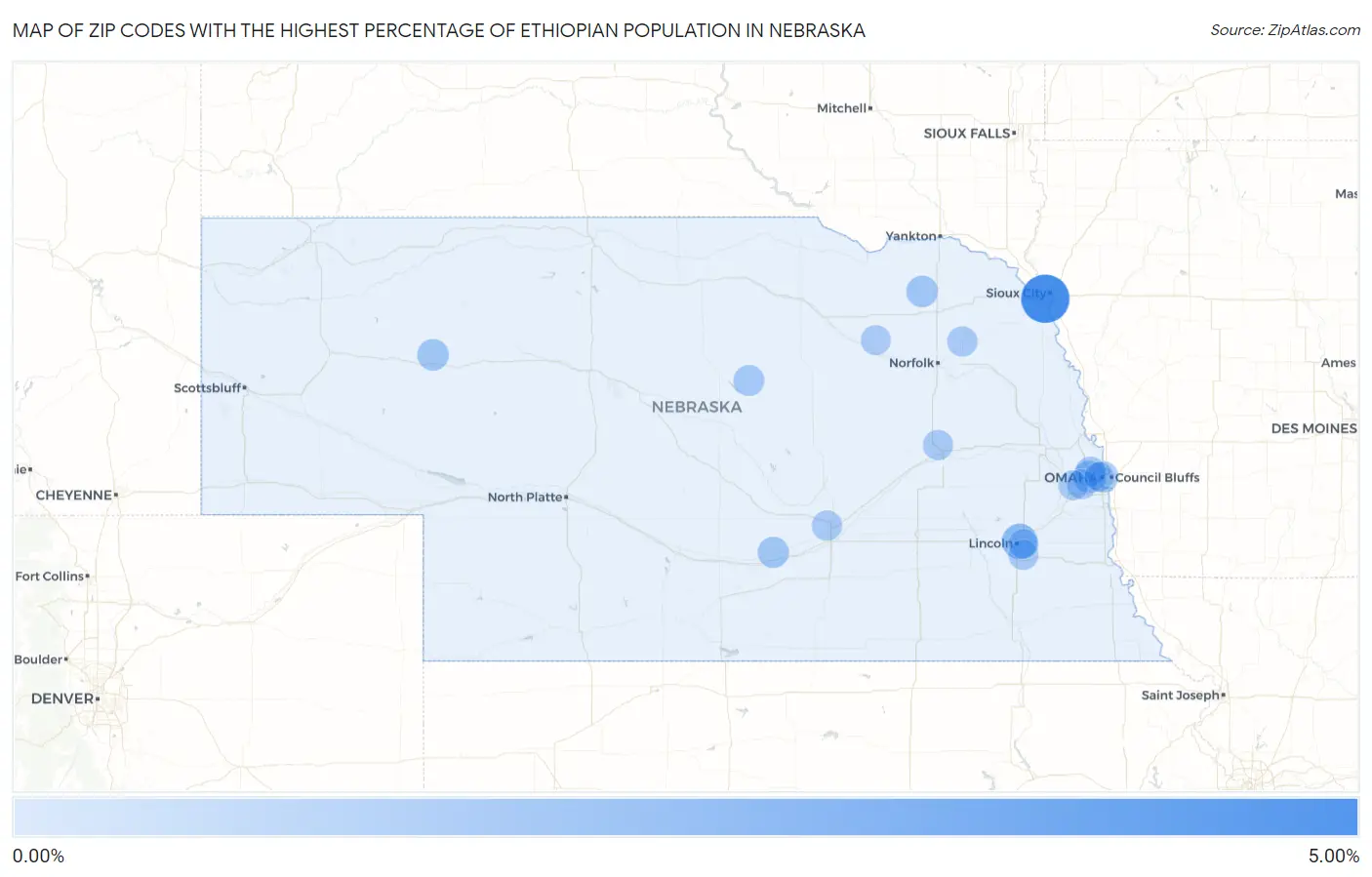Zip Codes with the Highest Percentage of Ethiopian Population in Nebraska Map