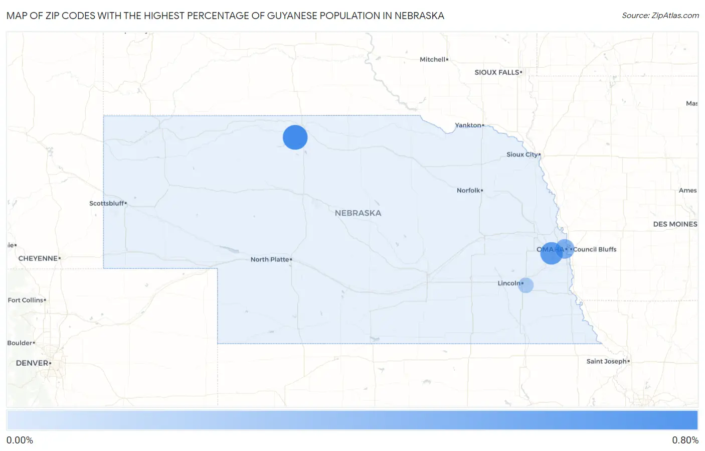Zip Codes with the Highest Percentage of Guyanese Population in Nebraska Map