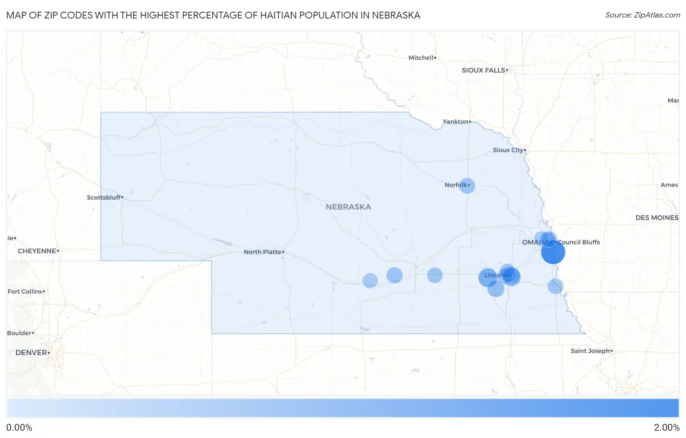 Zip Codes with the Highest Percentage of Haitian Population in Nebraska Map
