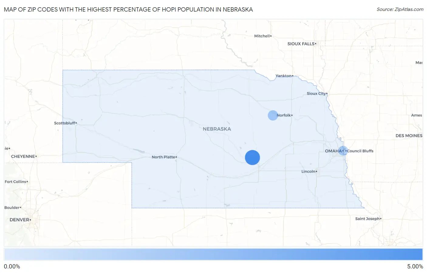 Zip Codes with the Highest Percentage of Hopi Population in Nebraska Map