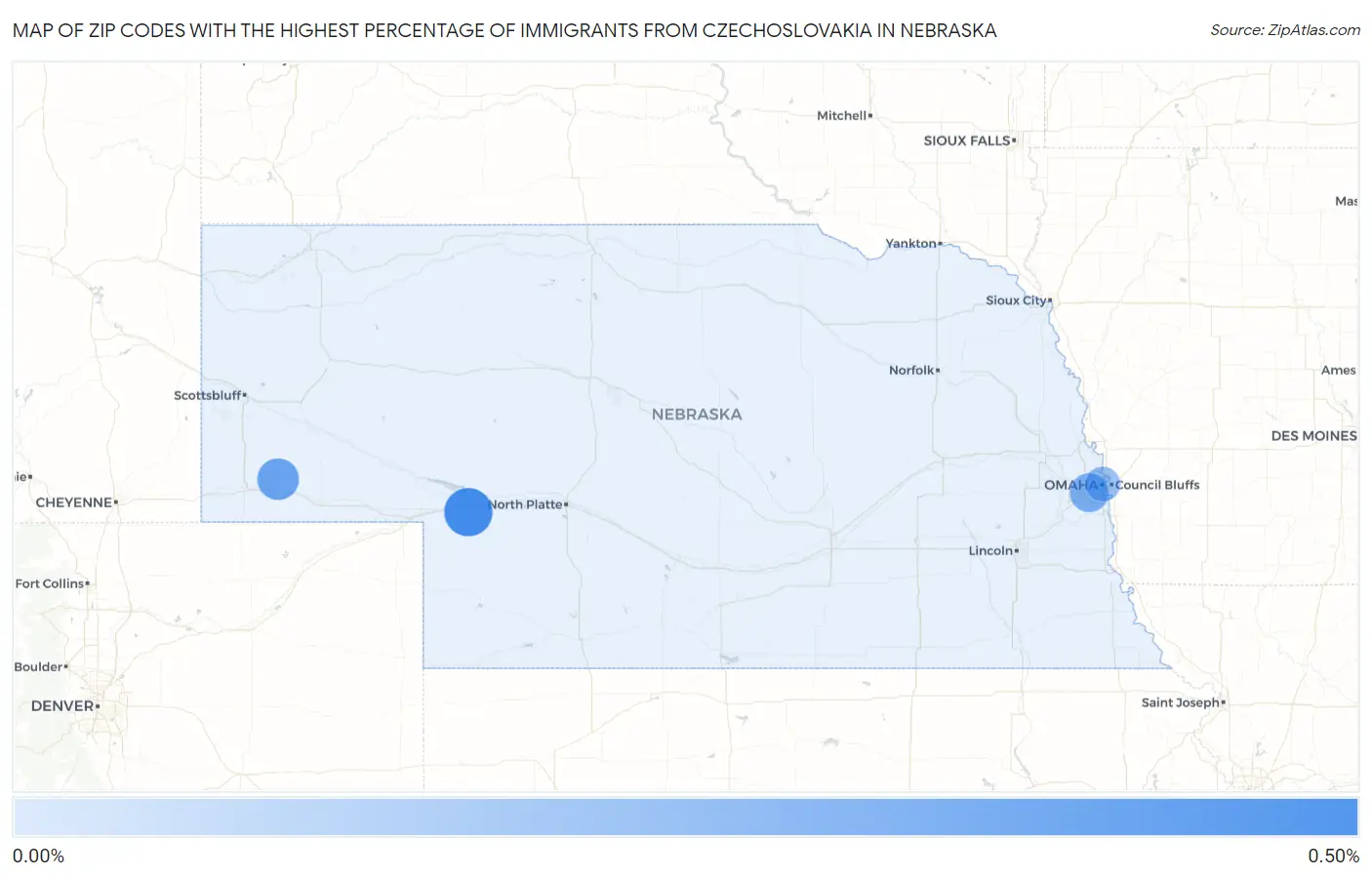 Zip Codes with the Highest Percentage of Immigrants from Czechoslovakia in Nebraska Map