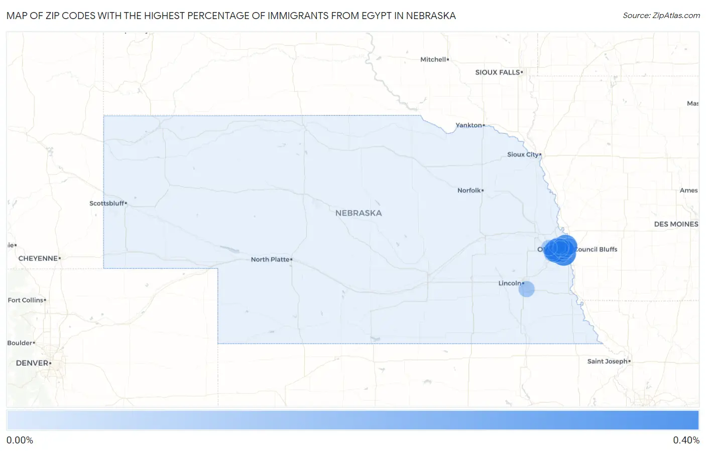Zip Codes with the Highest Percentage of Immigrants from Egypt in Nebraska Map