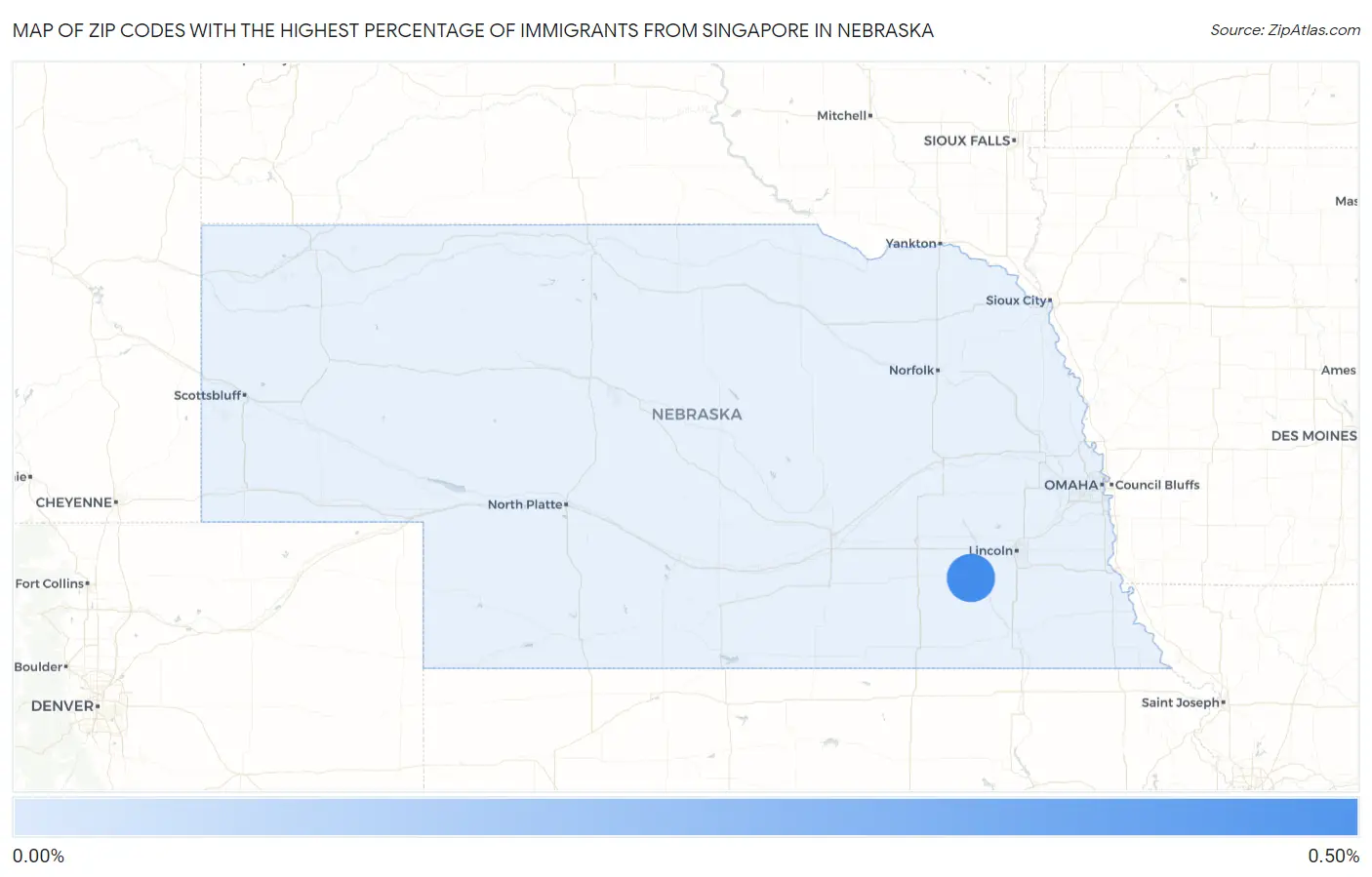 Zip Codes with the Highest Percentage of Immigrants from Singapore in Nebraska Map