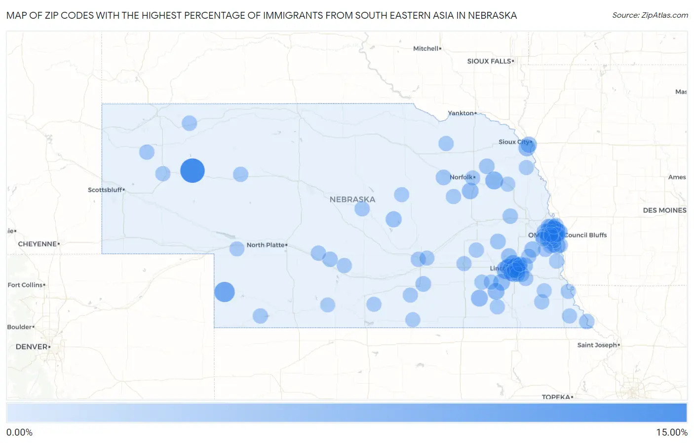 Zip Codes with the Highest Percentage of Immigrants from South Eastern Asia in Nebraska Map