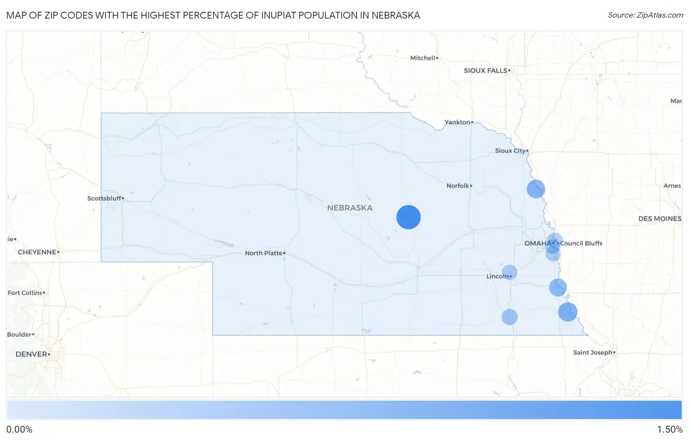 Zip Codes with the Highest Percentage of Inupiat Population in Nebraska Map