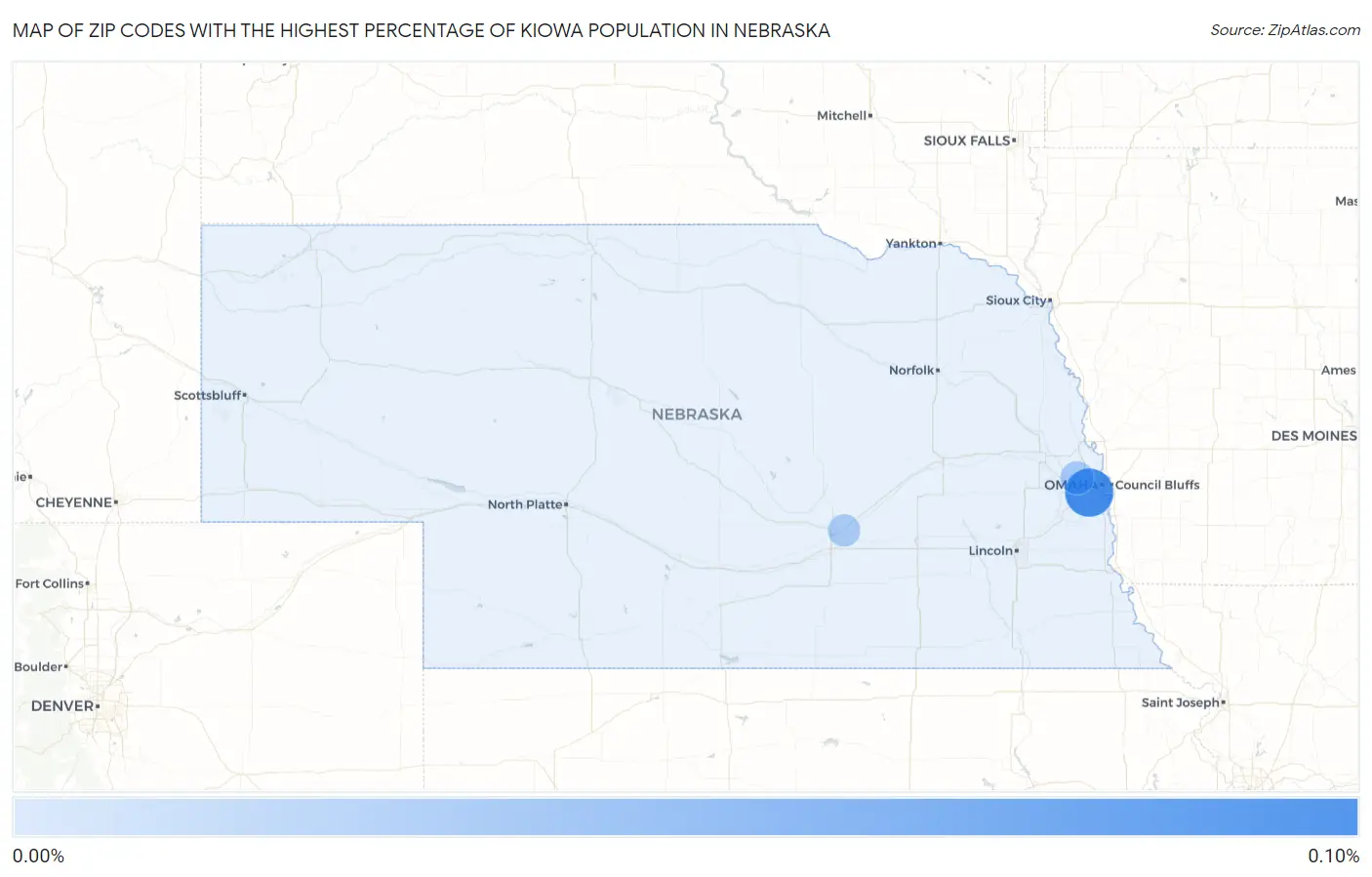 Zip Codes with the Highest Percentage of Kiowa Population in Nebraska Map